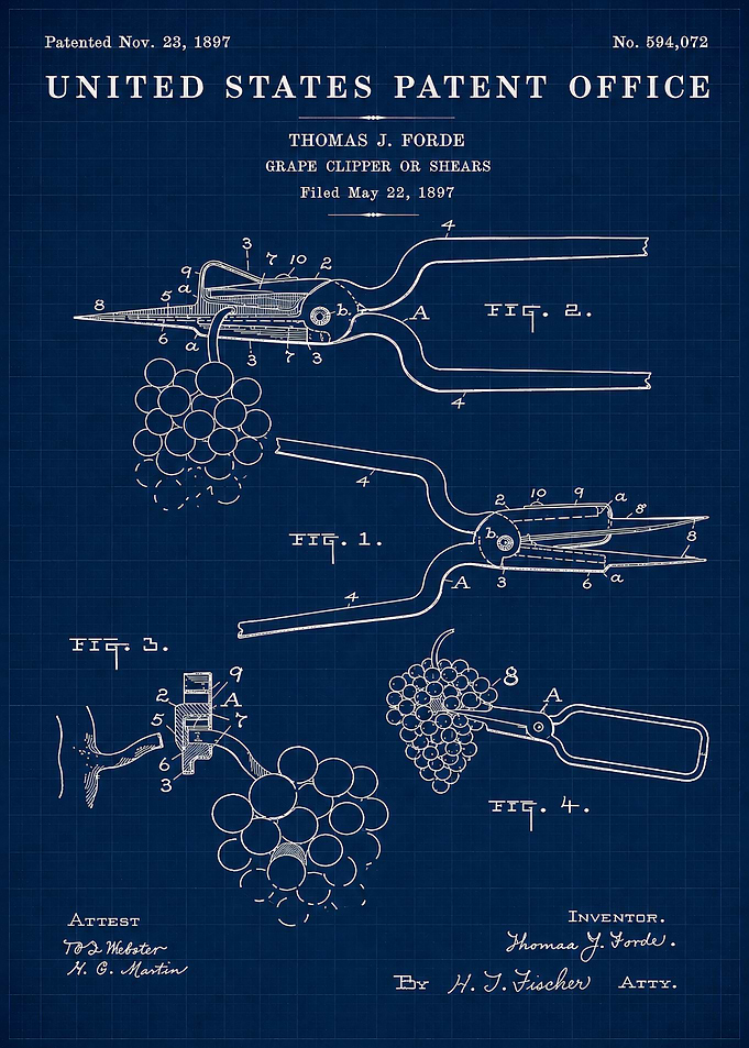 Vintage Grape Clipper Patent Blueprint
