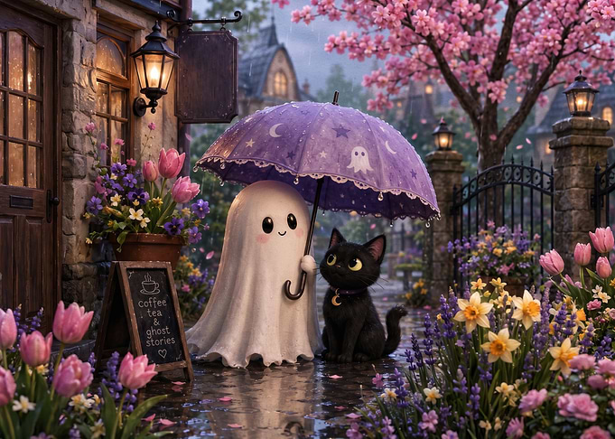 Cute Ghost and Black Cat