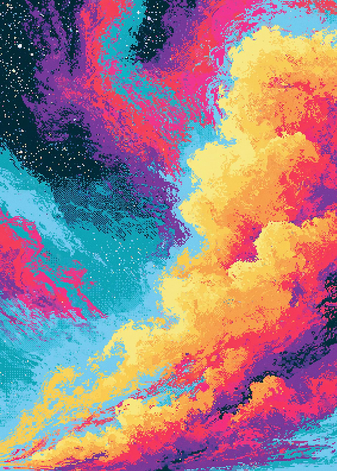 Vibrant Pixel Art Nebula Clouds