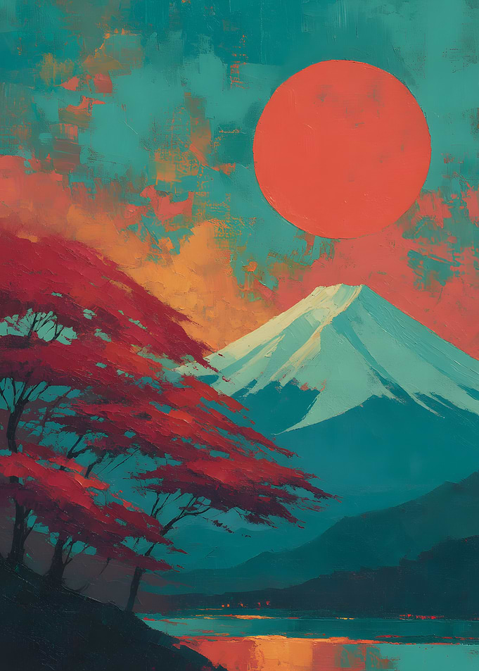 Mount Fuji Sunset Impressionist Painting