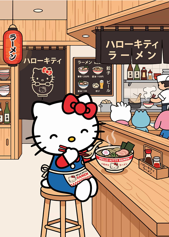 Hello Kitty Eating Ramen