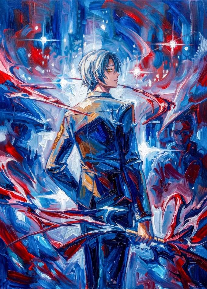 Anime Character with Sword Oil Painting