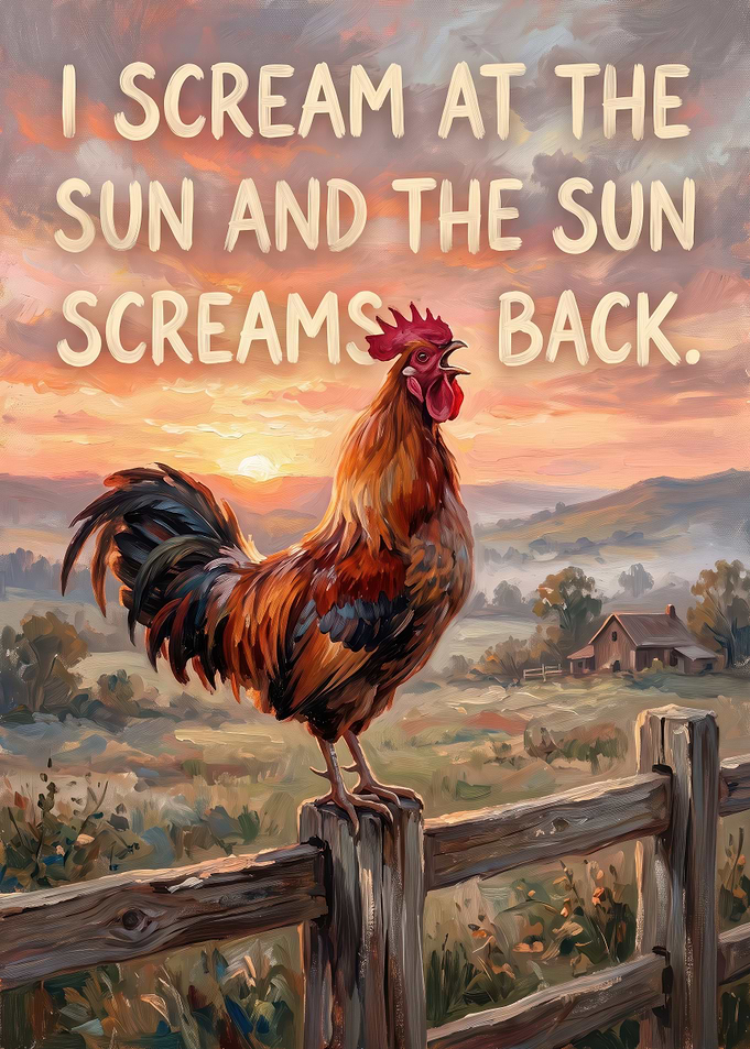 Rooster Screaming at the Sun