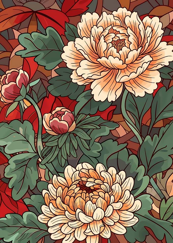 Elegant Floral Illustration with Peonies