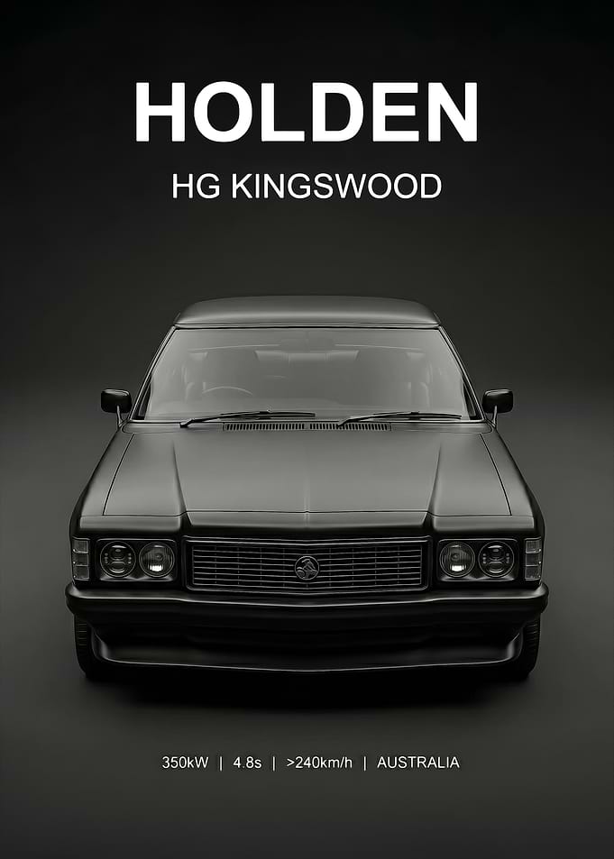 sleek black Holden HG Kingswood Minimalist Poster