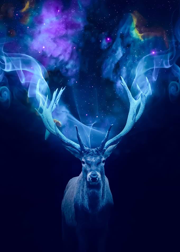 Cosmic Stag with Glowing Antlers