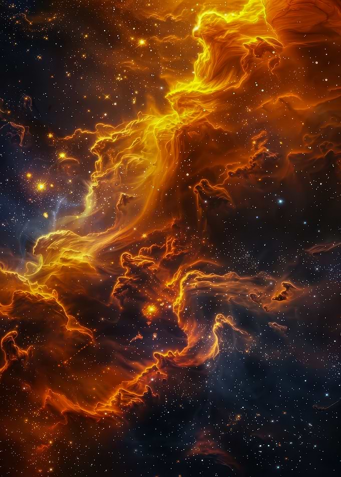 Fiery Golden Nebula in Deep Space