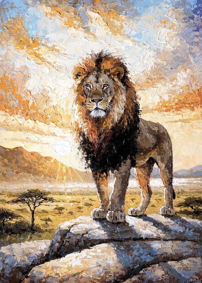 Majestic Lion Standing on Rock