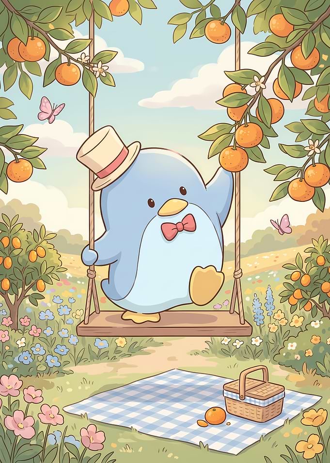 Cute Tuxedo Sam on a Garden Swing