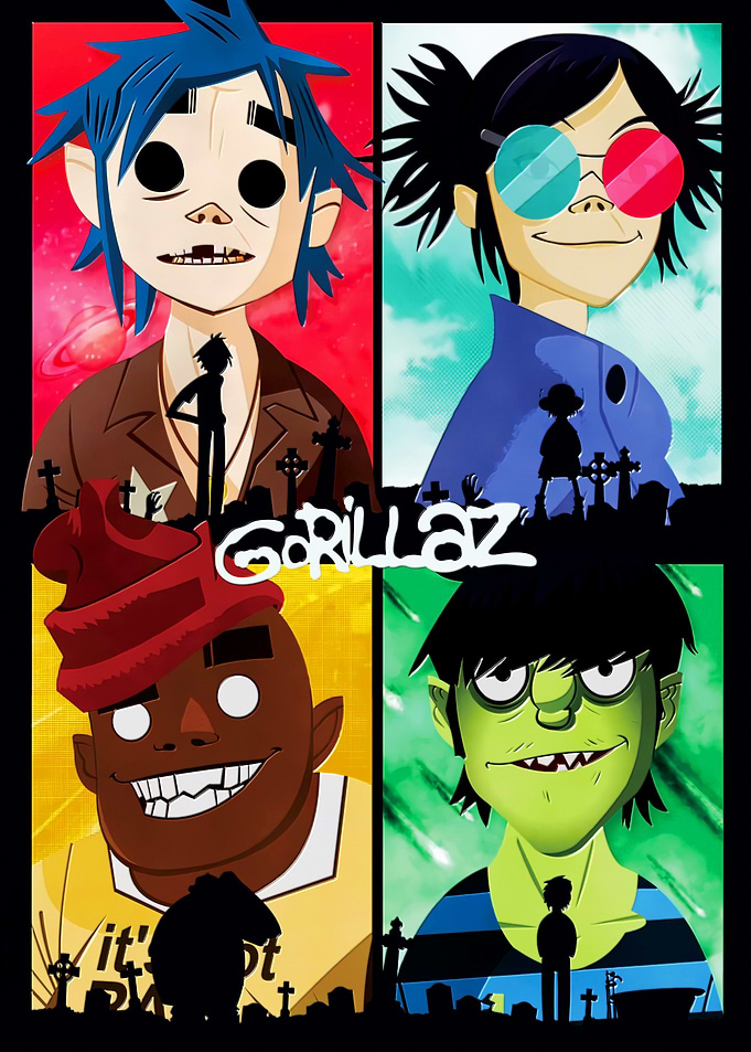 Gorillaz Band Members Four Panel Poster