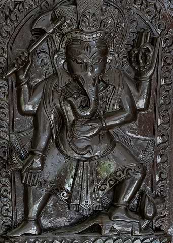 Intricate Wooden Carving of Lord Ganesha