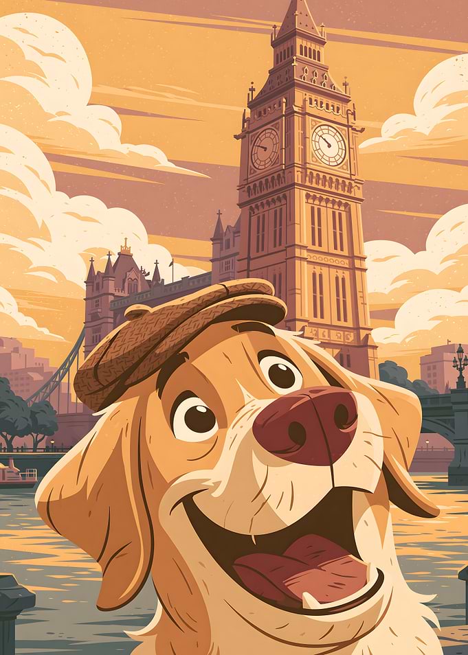 Happy Dog in London Illustration