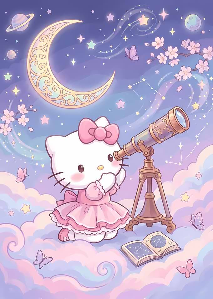 Hello Kitty Stargazing in Dreamy Clouds