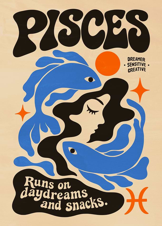 Pisces Zodiac Retro Poster