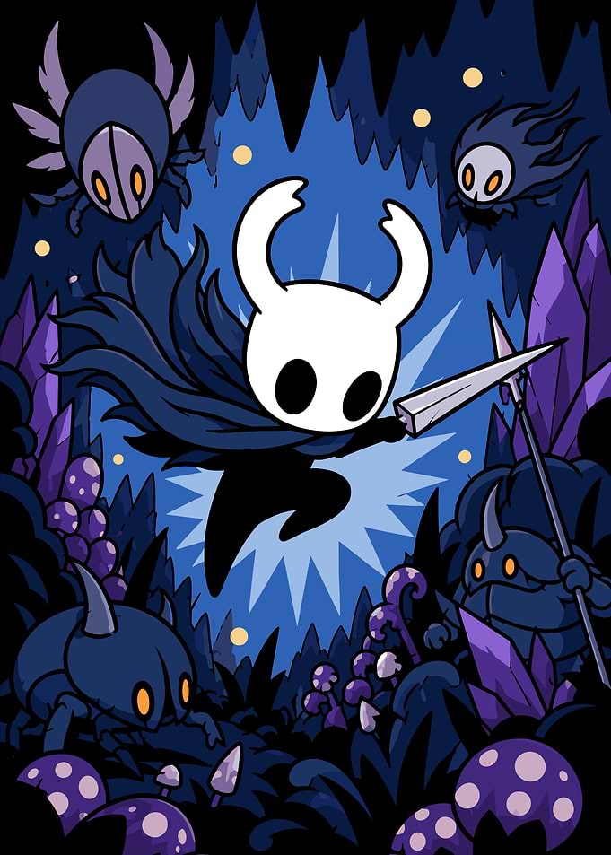 The Knight Battling in Hollow Knight