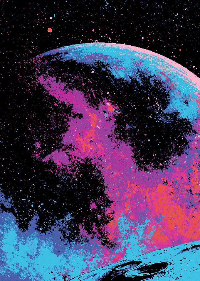Vibrant Neon Space Planet Art