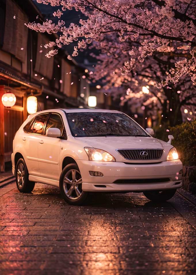 White Lexus RX300 Cherry Blossoms