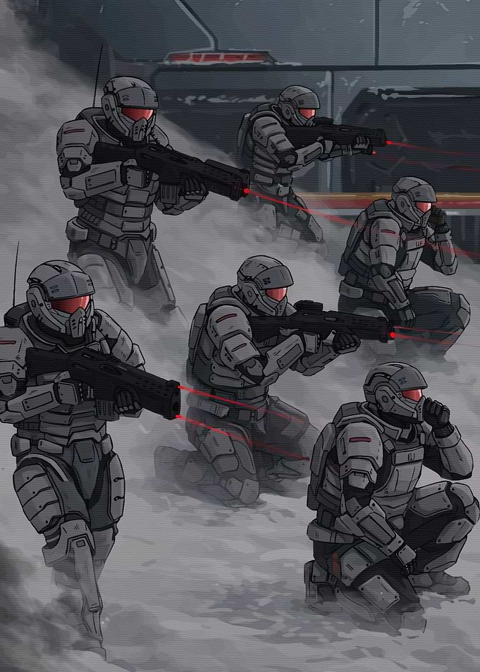 Futuristic Soldiers in Tactical Formation
