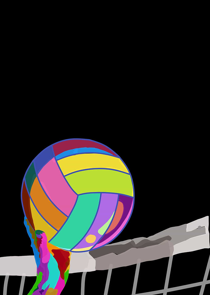 Colorful Volleyball Spike Over Net