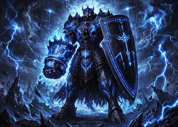 Electric Blue Armored Fantasy Knight