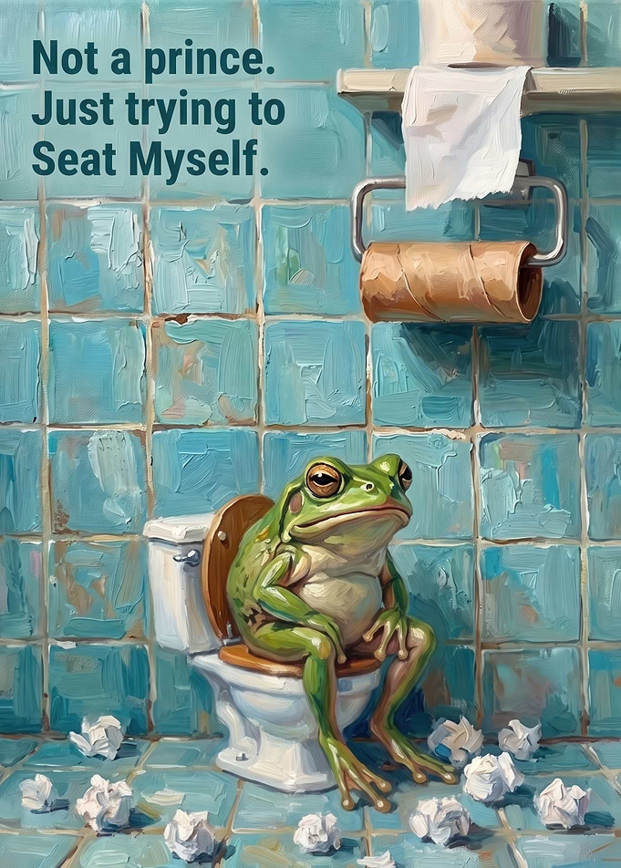 Funny Frog Sitting on Toilet