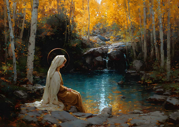 Saint Mary by a Forest Stream