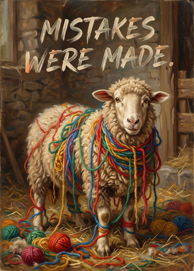 Sheep Tangled in Colorful Yarn