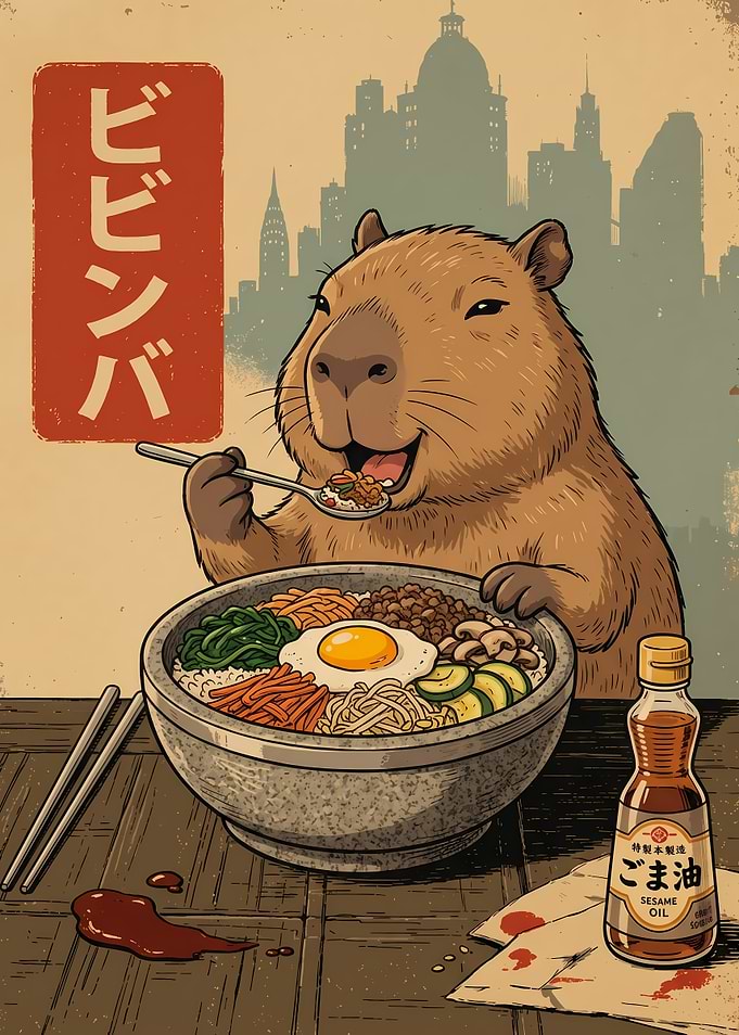 Capybara Eating Bibimbap Poster