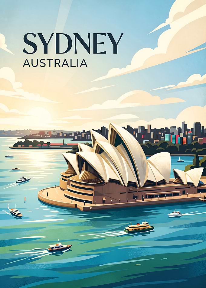 Sydney Australia Opera House Harbor Travel Poster