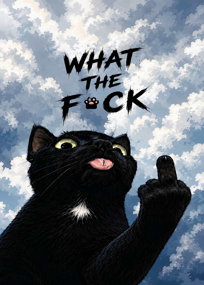 Funny Black Cat Giving Middle Finger