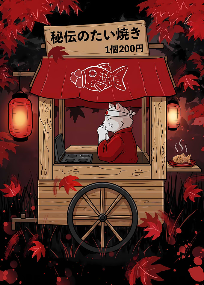 Cat Chef Selling Taiyaki Street Food