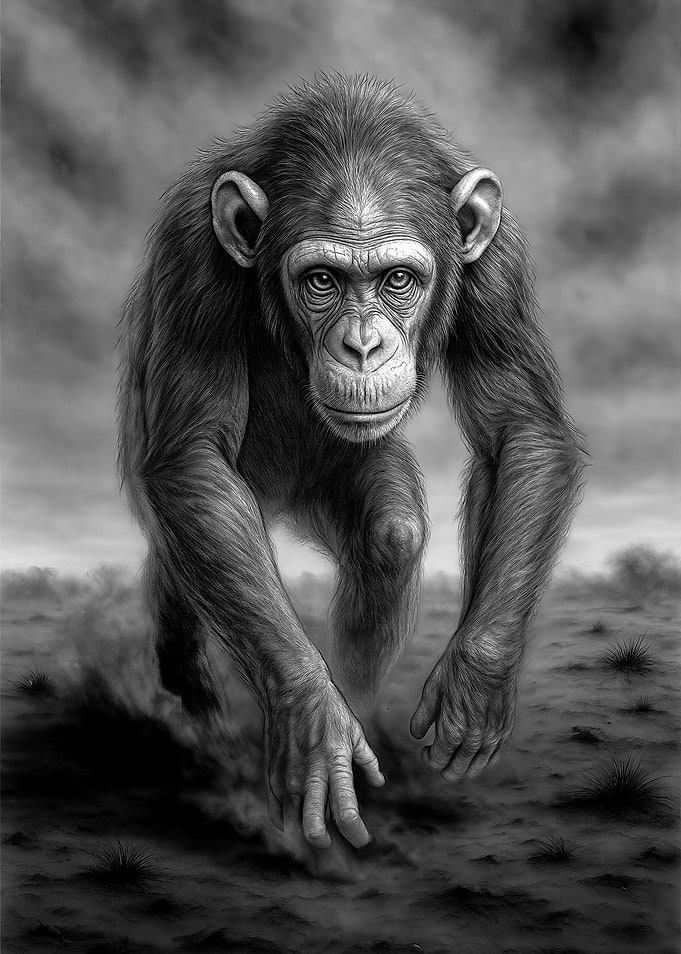 Chimpansee Portrait in Monochrome