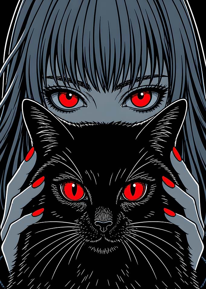 Girl Holding Black Cat