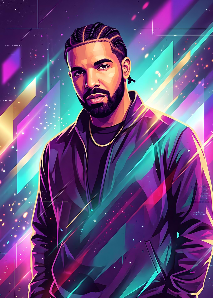 Drake Neon Cyberpunk Portrait