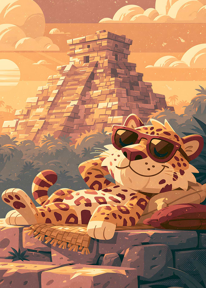 Relaxing Leopard at Mayan Ruins