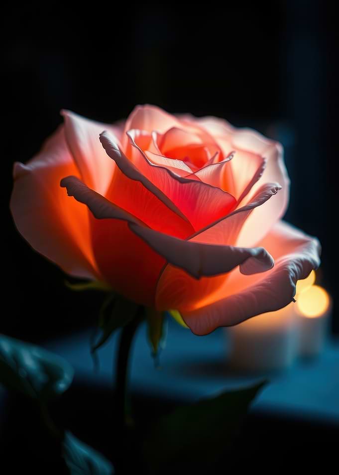 Glowing Peach Rose in Dark Setting