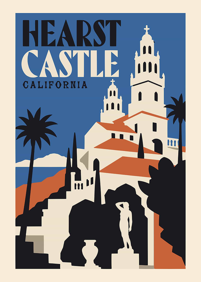 Hearst Castle California Vintage Travel Poster