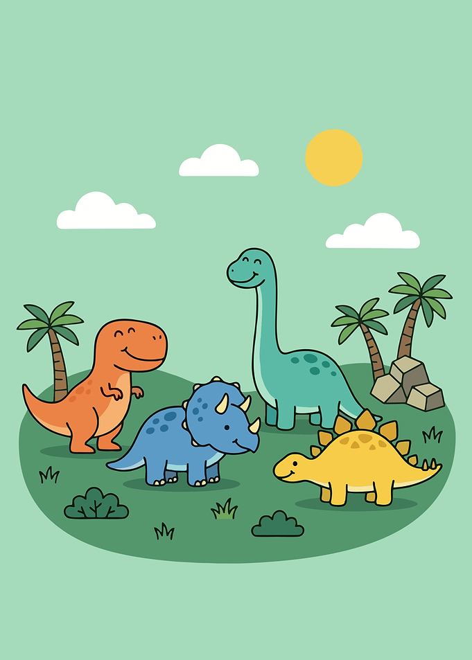 Cute Cartoon Dinosaurs Poster | Minimalist Dinosaur Nursery Wall Art