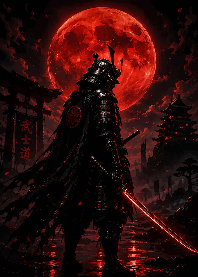 Samurai Under a Blood Red Moon