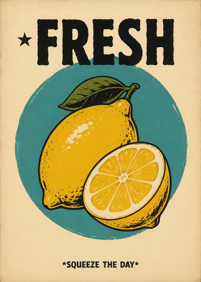 Vintage Style Fresh Lemon Poster