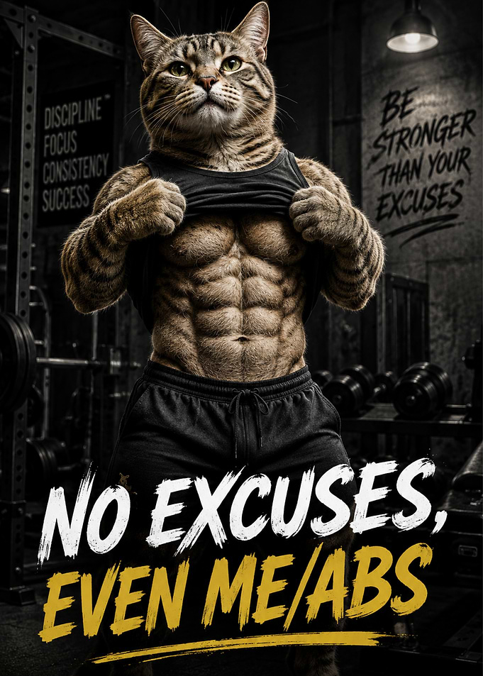 Muscular Cat Gym Motivation Poster