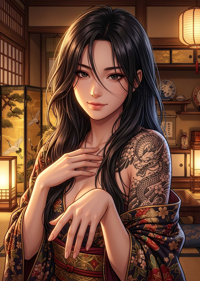 Beautiful Woman with Dragon Tattoo