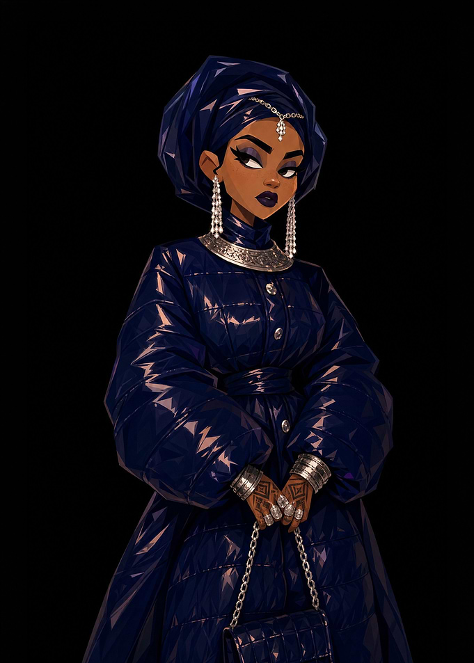 Elegant Woman in Navy Puffer Coat