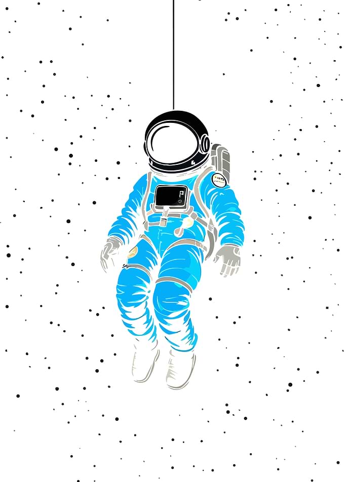 Floating Blue Astronaut in Space