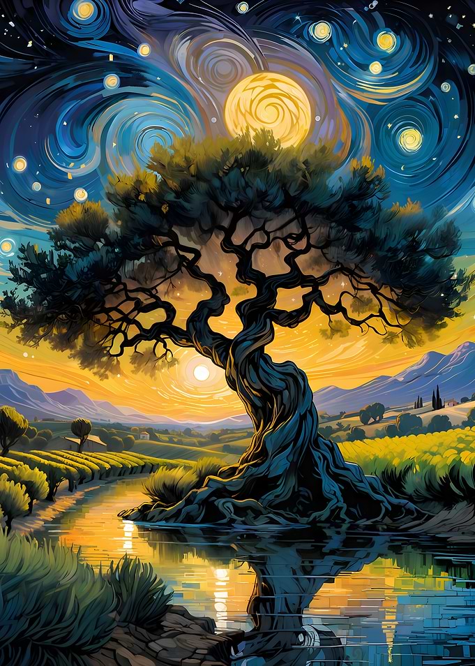 Starry Night Olive Tree Landscape