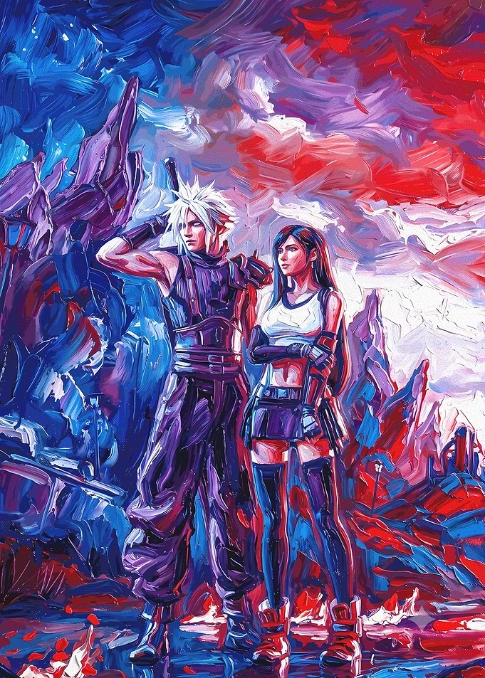Cloud and Tifa Oil Painting