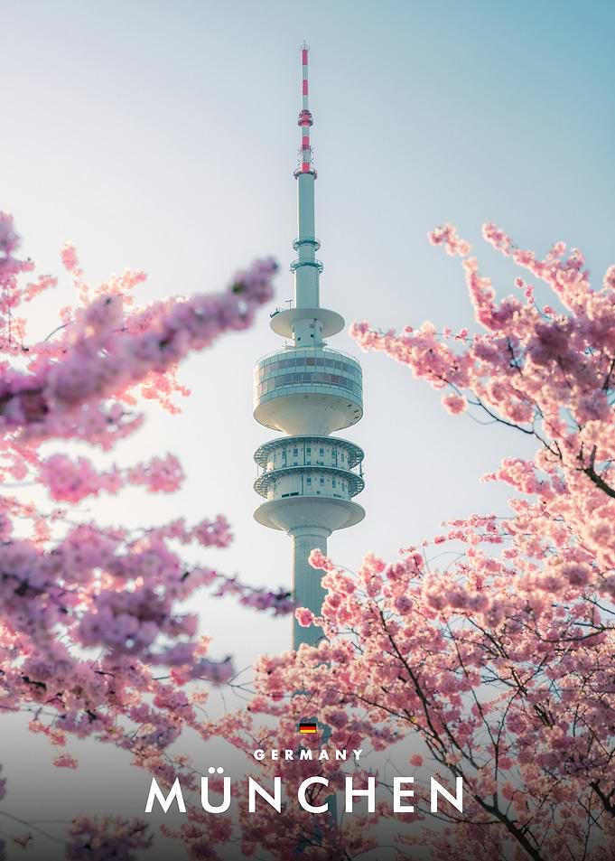Olympiaturm Munich Cherry Blossom Spring