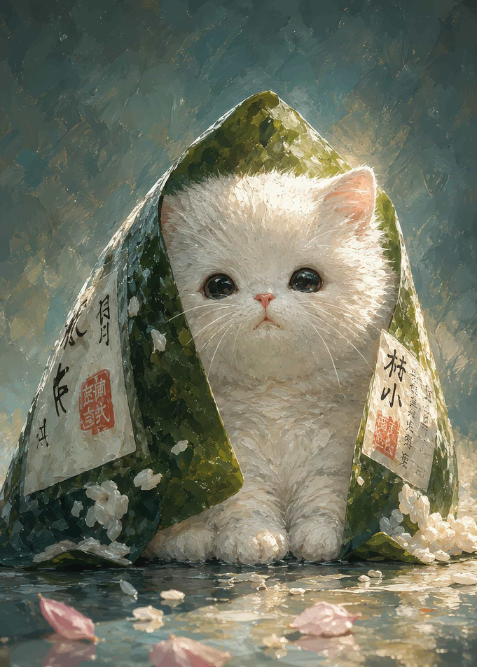Cute Kitten Wrapped in Onigiri