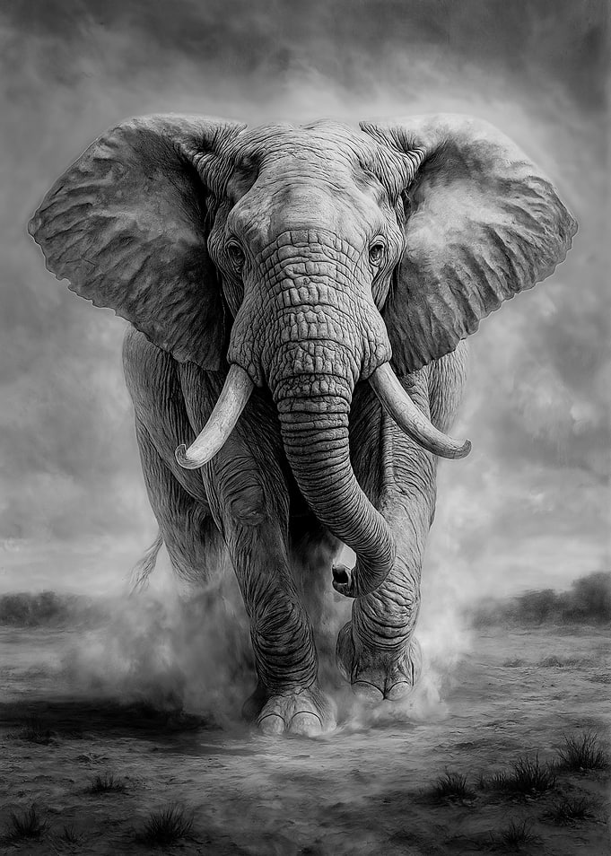 Monochrome Elephant Charging