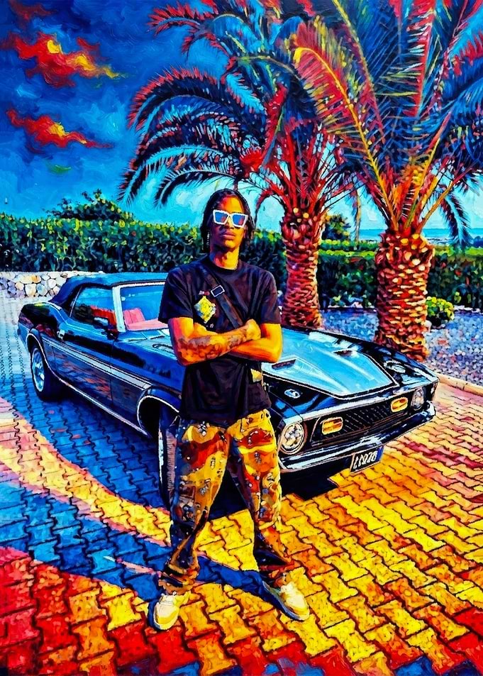 Man Posing with Classic Muscle Car